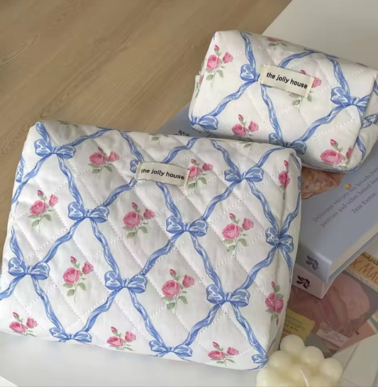 All Over Bow Printed Travel Cosmetic Travel Bag (set of 2)