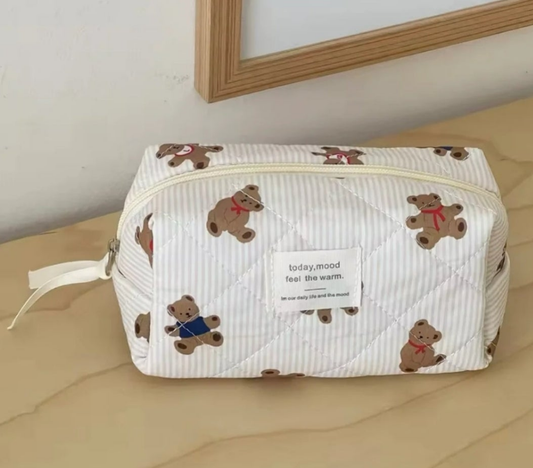 All Over Bear Printed Travel Cosmetic Travel Bag white (small)