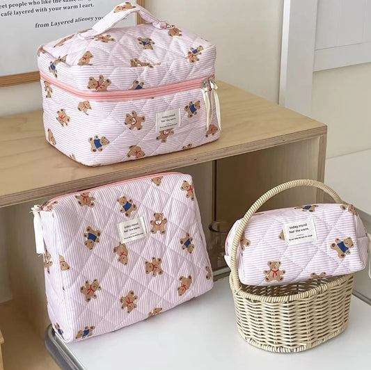 All Over Bear Printed Travel Cosmetic Travel Bag set of 3