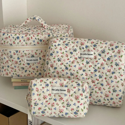 All Over Floral Printed Travel Cosmetic Travel Bag set of 3