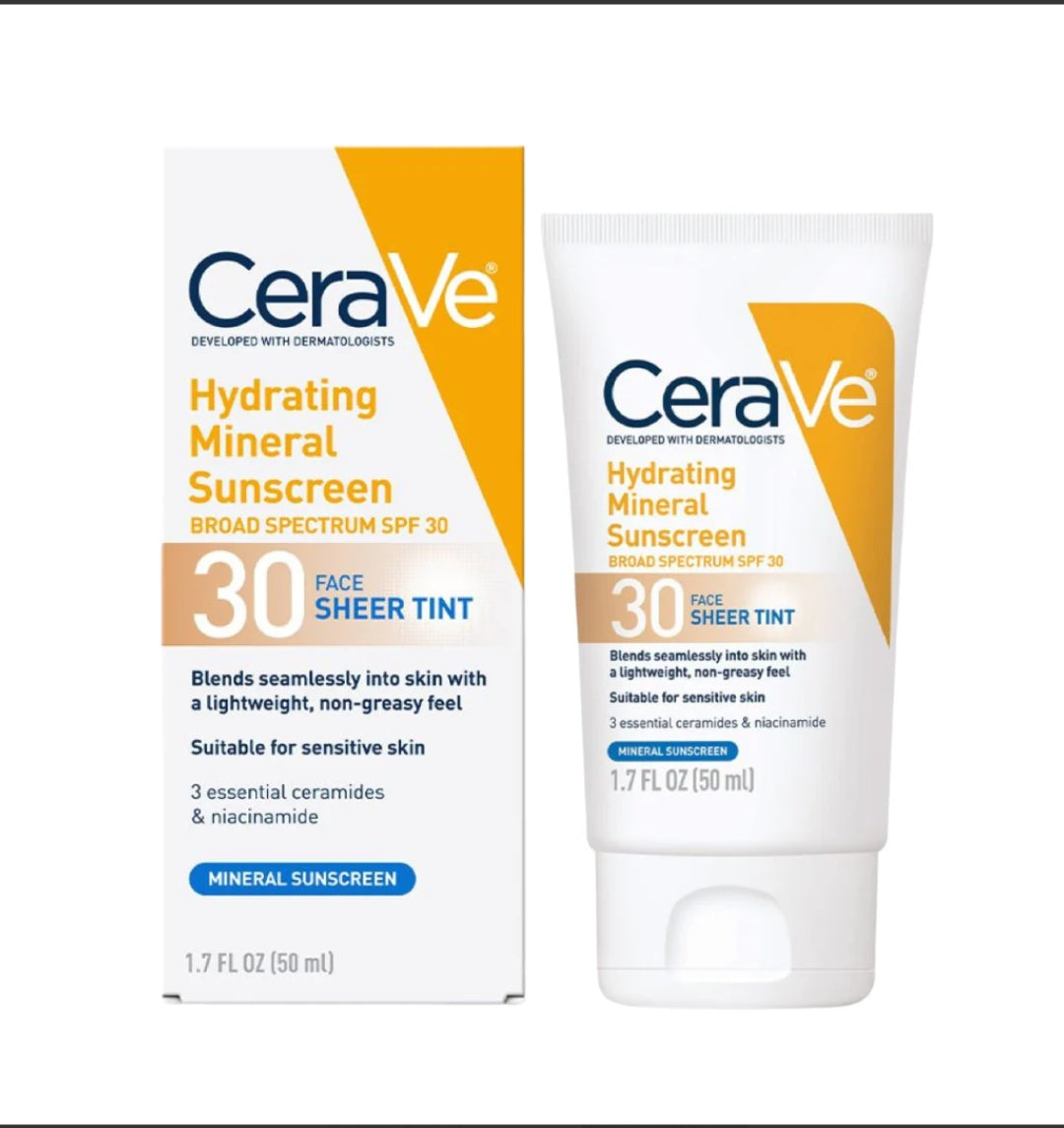 CeraVe Hydrating Mineral Sunscreen SPF 30 – Sheer Tint (1.7 oz)