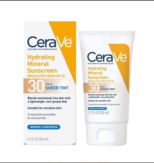 CeraVe Hydrating Mineral Sunscreen SPF 30 – Sheer Tint (1.7 oz)